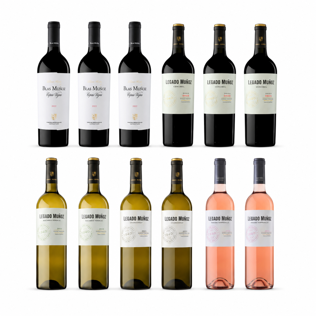 Lote de Bienvenida Club Familia Muñoz verano 2026 con 12 botellas